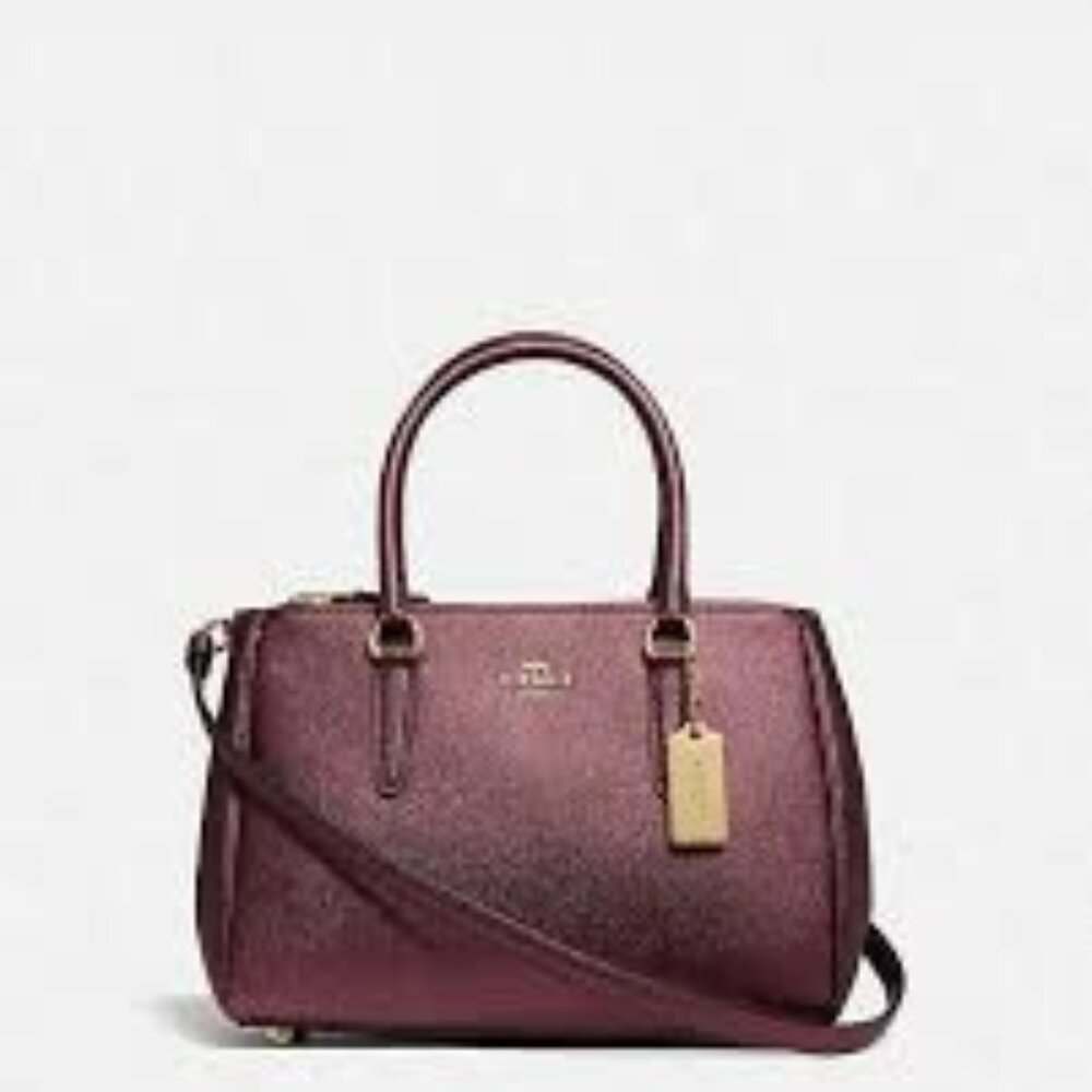 Like New Coach Surrey Metallic Wine Satchel Handbag Purse
